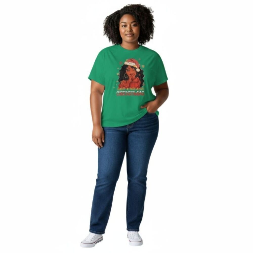 Green Have A Melanin Christmas Graphic Handmade Christmas T-Shirt - NWT